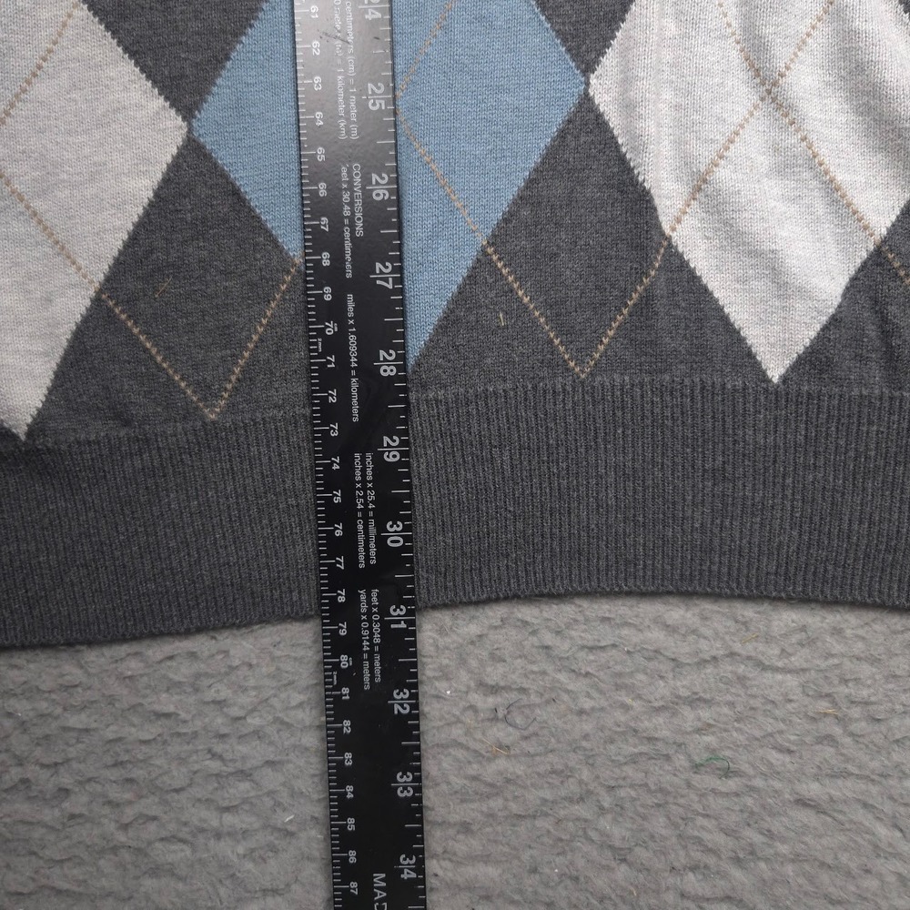 Oak Hill Sweater Men 3XL 100% Cotton Argyle Henley Pullover Gray Blue Big Tall - Picture 7 of 12